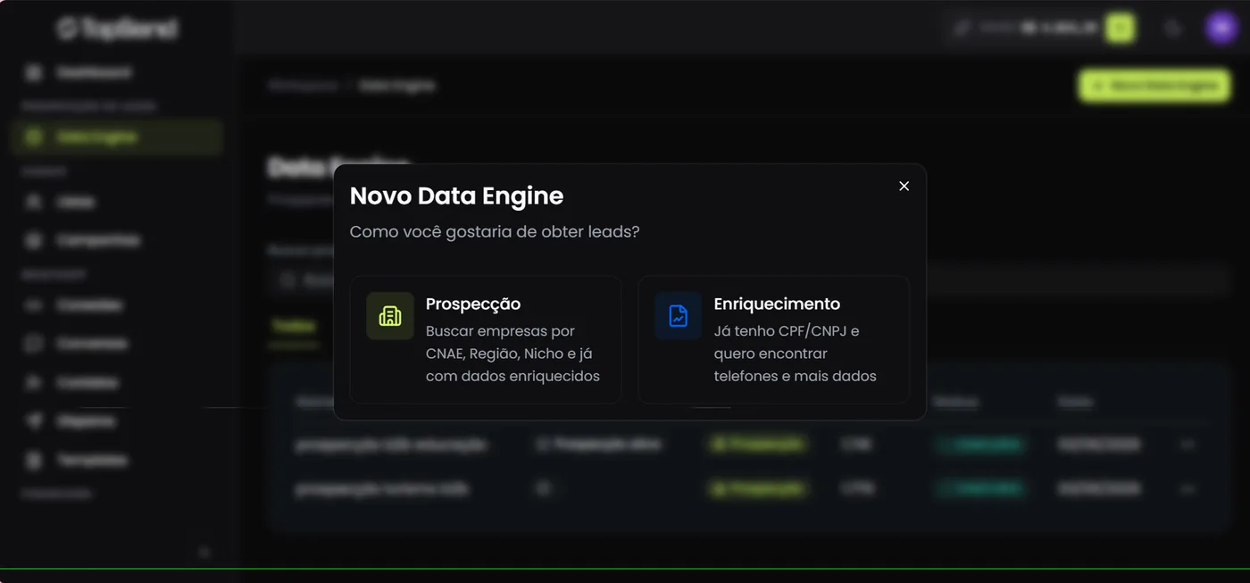 Tela do Data Engine enriquecendo uma base